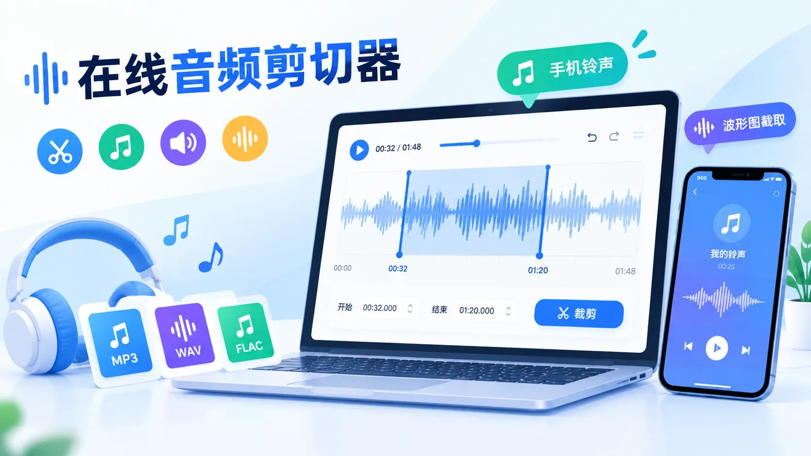 在线音频剪切器怎么用？免费无损音频裁剪、制作手机铃声与波形图截取全攻略